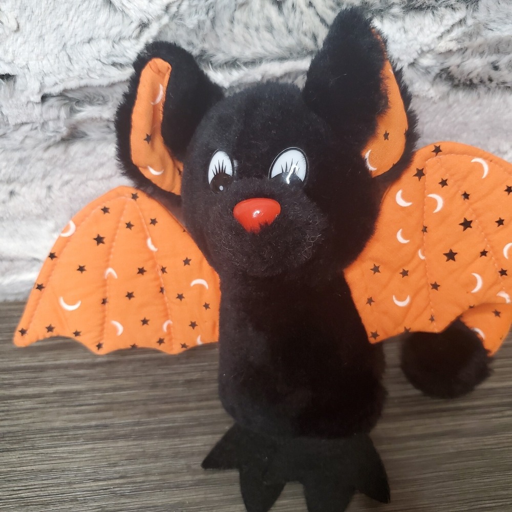 New Design Stuffed Black And Orange Halloween Bat Pattern Wings Kitschy Eyes